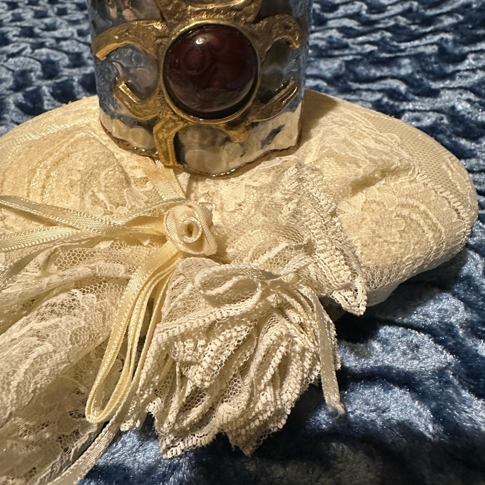 Silver and Gold Cuff Bracelet with Red Stone